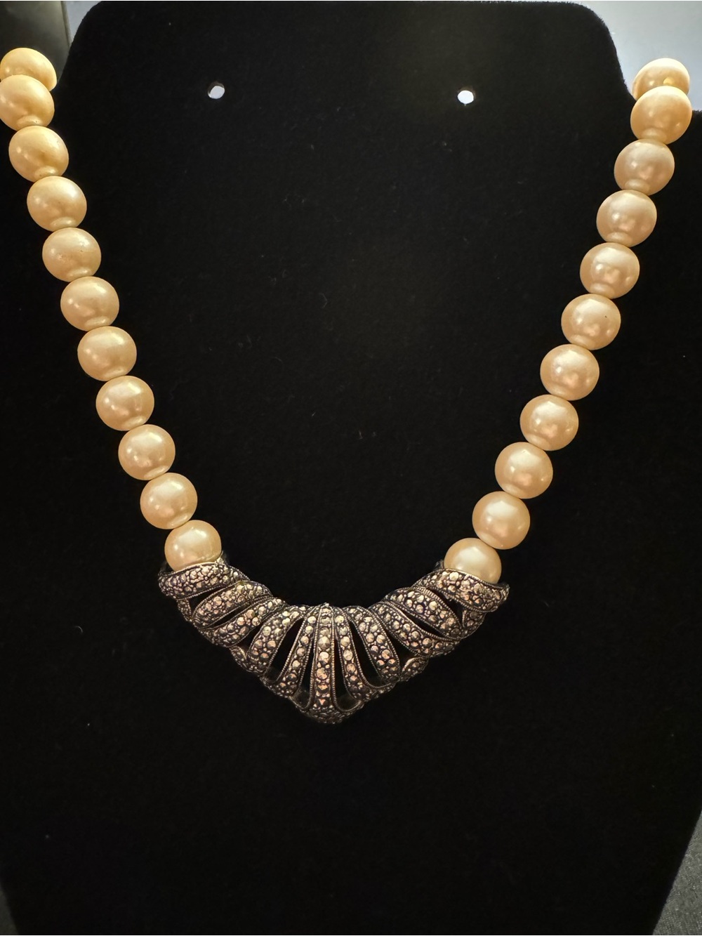Vintage Pearl and Marcasite Necklace - 19”